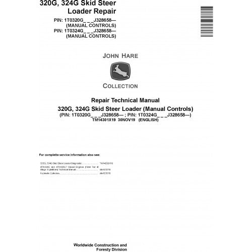TM14301X19 John Deere 320G, 324G Skid Steer Loader Pdf Repair Service Technical Manual