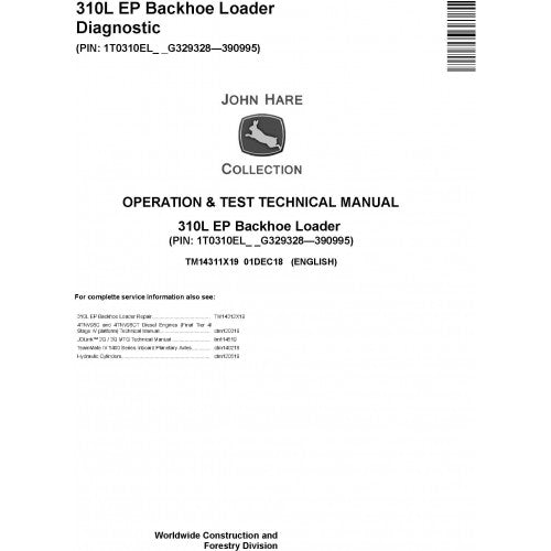 TM14311X19 John Deere 310L EP Backhoe Loader Pdf Operation & Test Technical Manual