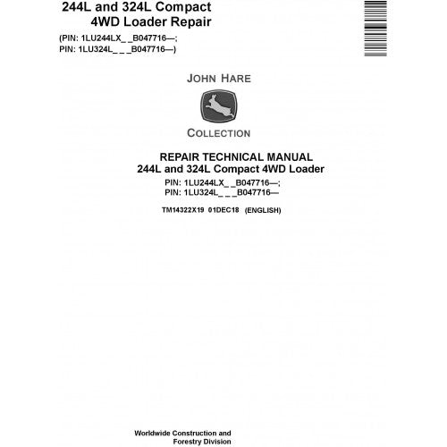 TM14322X19 John Deere 244L and 324L Compact 4WD Loader Pdf Repair Service Technical Manual