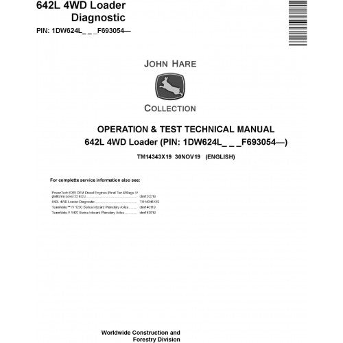 TM14343X19 John Deere 624L 4WD Loader Pdf Operation & Test Technical Manual