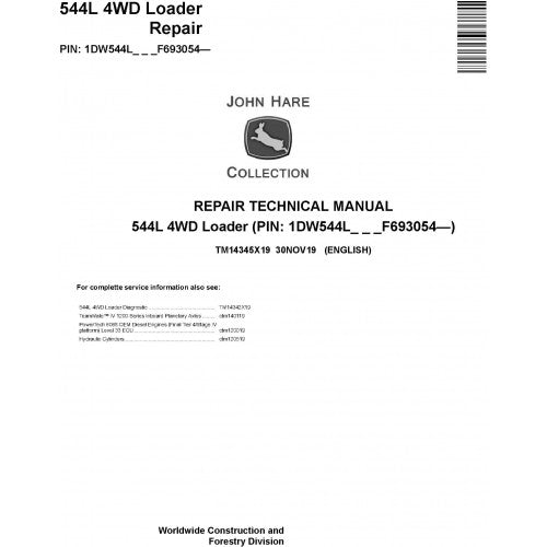 TM14345X19 John Deere 544L 4WD Loader Pdf Repair Service Technical Manual
