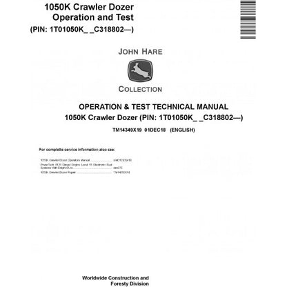 TM14349X19 John Deere 1050K Crawler Dozer Pdf Operation and Test Technical Manual
