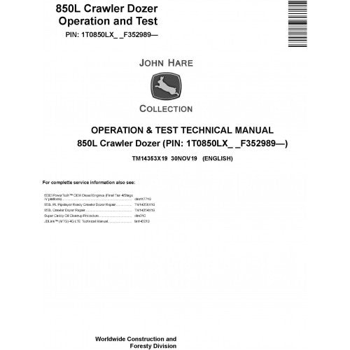 TM14353X19 John Deere 850L Crawler Dozer Pdf Operation and Test Technical Manual