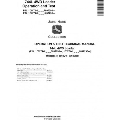 TM14363X19 John Deere 744L 4WD Loader Pdf Operation & Test Technical Manual