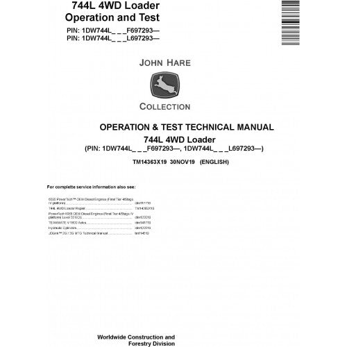 TM14363X19 John Deere 744L 4WD Loader Pdf Operation & Test Technical Manual