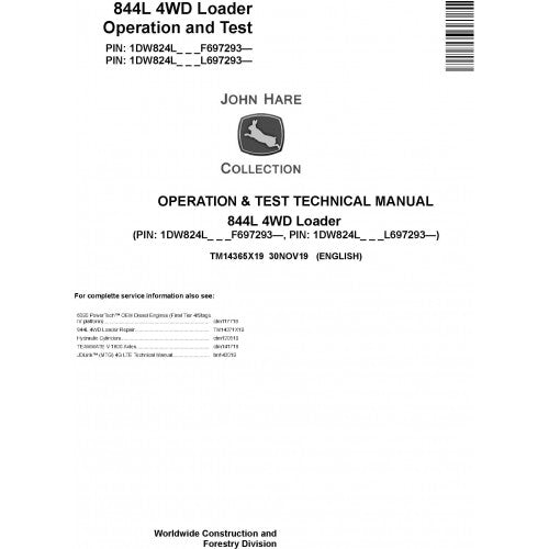 TM14365X19 John Deere 844L 4WD Loader Pdf Operation & Test Technical Manual