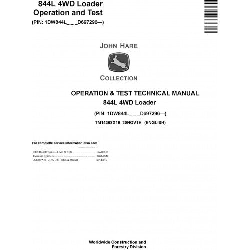 TM14368X19 John Deere 844L 4WD Loader Pdf Operation & Test Technical Manual