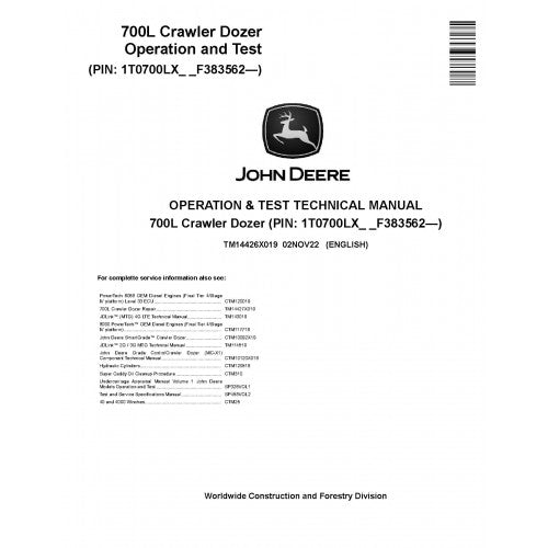 TM14426X019 John Deere 700L Crawler Dozers Pdf Operation and Test Technical Manual