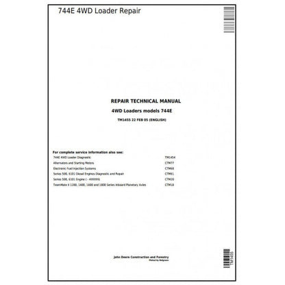 TM1455 John Deere 744E 4WD Loader Pdf Repair Service Technical Manual