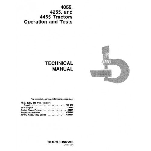 TM1459 John Deere 4055, 4255, 4455 Tractor Pdf Technical Service Manual
