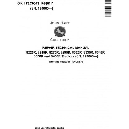 TM146319 John Deere 8225R, 8245R, 8270R, 8295R, 8320R, 8335R, 8345R, 8370R, 8400R Tractors Pdf Repair Service Technical Manual