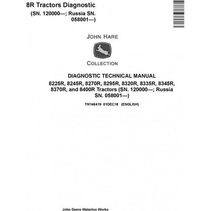 TM146419 John Deere 8225R, 8245R, 8270R, 8295R, 8320R, 8335R, 8345R, 8370R, 8400R Tractor Pdf Diagnostic Technical Manual