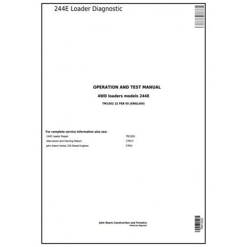 TM1502 John Deere 244E 4WD Loader Pdf Diagnostic, Operation and Test Service Manual