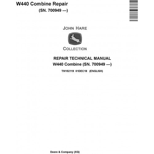 TM152119 John Deere W440 Combine Pdf Repair Service Technical Manual