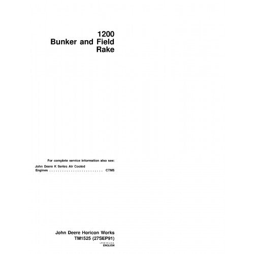 TM1525 John Deere 1200 Bunker and Field Rake Pdf Technical Service Manual