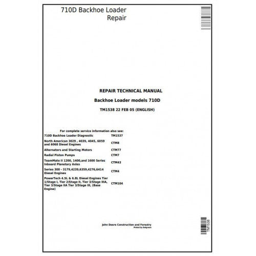 TM1538 John Deere 710D Backhoe Loader Pdf Repair Service Technical Manual