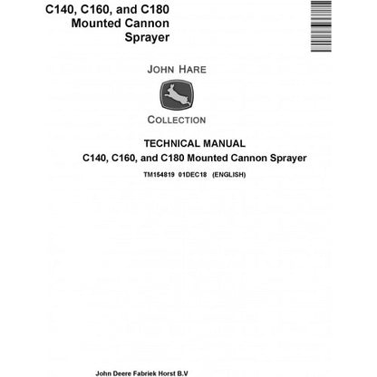 TM154819 John Deere C140, C160 and C180 Mounted Cannon Sprayer Pdf Technical Service Manual
