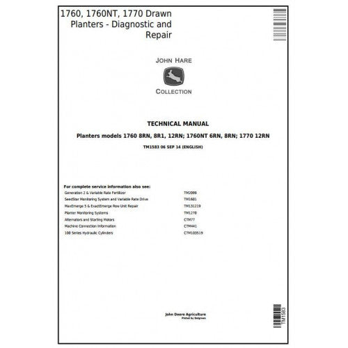 TM1583 John Deere 1760, 1760NT, 1770 Drawn Planters Pdf Technical Service Manual