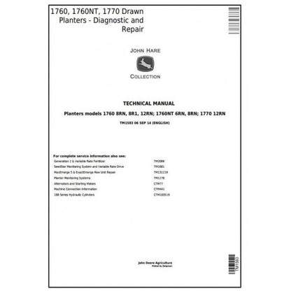 TM1583 John Deere 1760, 1760NT, 1770 Drawn Planters Pdf Technical Service Manual