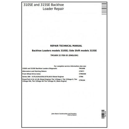 TM1609 John Deere 310SE Backhoe Loader, 315SE Side Shift Loader Pdf Repair Service Technical Manual