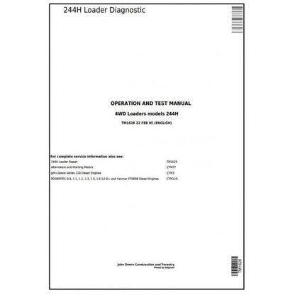 TM1628 John Deere 244H Compact Loader Pdf Diagnostic, Operation and Test Service Manual