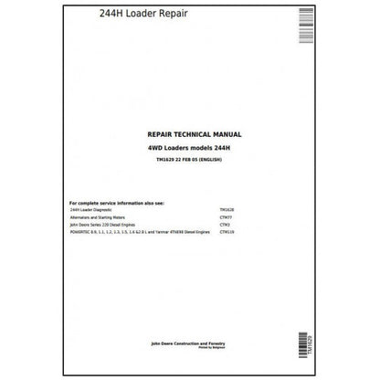 TM1629 John Deere 244H 4WD Loader Pdf Repair Service Technical Manual