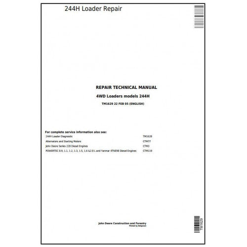 TM1629 John Deere 244H 4WD Loader Pdf Repair Service Technical Manual