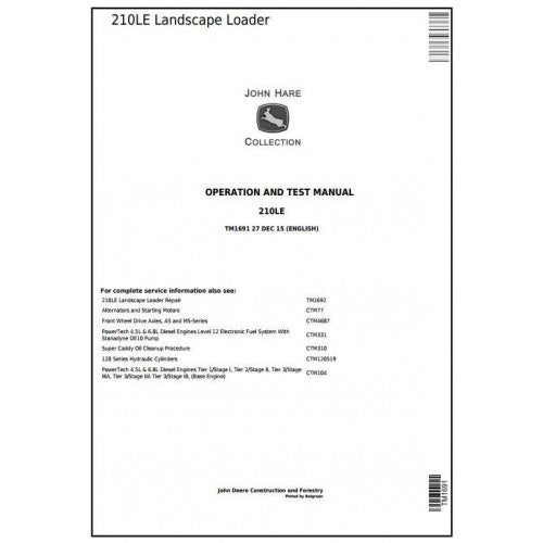 TM1691 John Deere 210LE Landscape Loader Pdf Diagnostic, Operation and Test Service Manual
