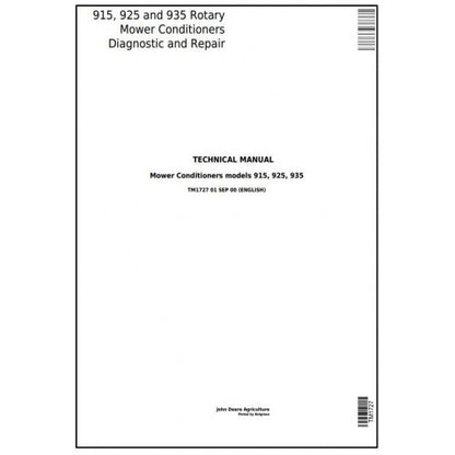 TM1727 John Deere 915, 925 and 935 Rotary Mower Conditioners Pdf Technical Service Manual