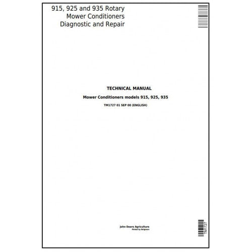 TM1727 John Deere 915, 925 and 935 Rotary Mower Conditioners Pdf Technical Service Manual