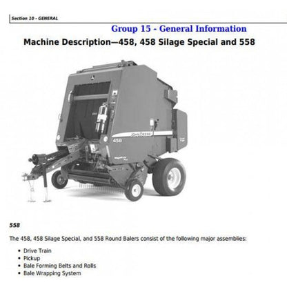 TM1735 John Deere 458, 558, 458 Silage Special Round Balers Pdf Technical Service Manual 2
