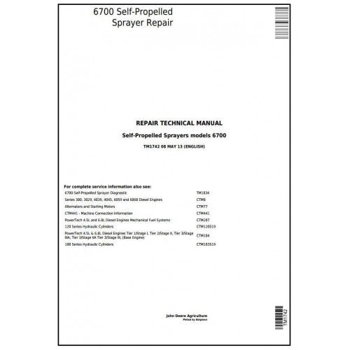 TM1742 John Deere 6700 Self-Propelled Sprayer Pdf Technical Service Manual
