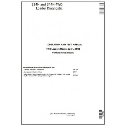 TM1745 John Deere 324H and 344H 4WD Loader Pdf Diagnostic, Operation and Test Service Manual