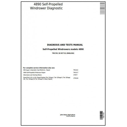 TM1781 John Deere 4890 Self-Propelled Hay and Forage Windrower Pdf Diagnosis and Tests Service Manual