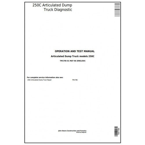 TM1785 John Deere 250C Articulated Dump Truck Pdf Diagnostic, Operation and Test Service Manual
