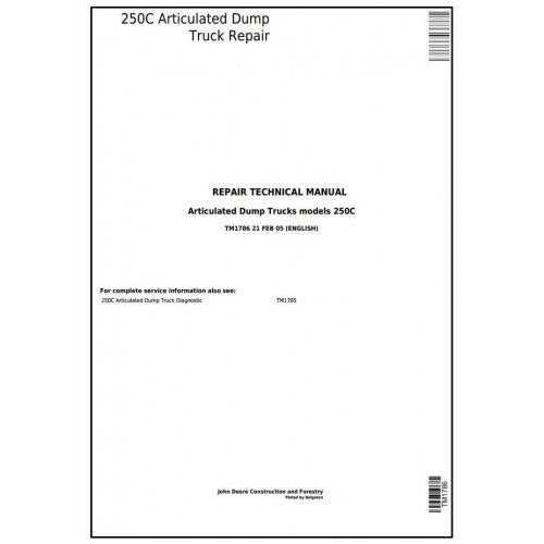 TM1786 John Deere 250C Articulated Dump Truck Pdf Repair Service Technical Manual