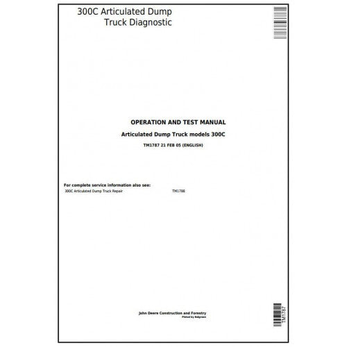 TM1787 John Deere 300C Articulated Dump Truck Pdf Diagnostic, Operation and Test Service Manual
