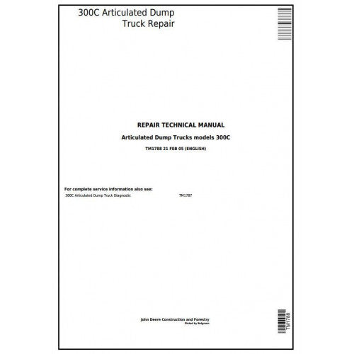 TM1788 John Deere 300C Articulated Dump Truck Pdf Repair Service Technical Manual