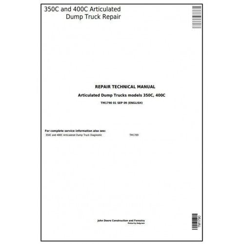 TM1790 John Deere 350C and 400C Articulated Dump Truck Pdf Repair Service Technical Manual