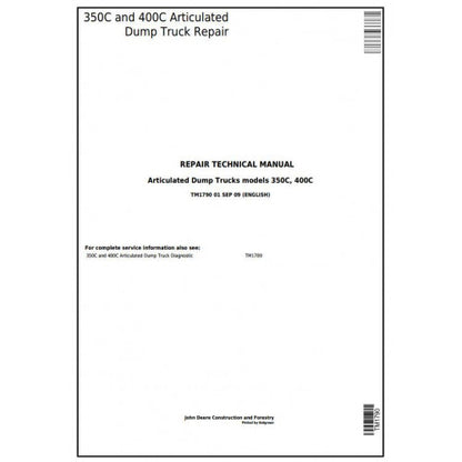 TM1790 John Deere 350C and 400C Articulated Dump Truck Pdf Repair Service Technical Manual
