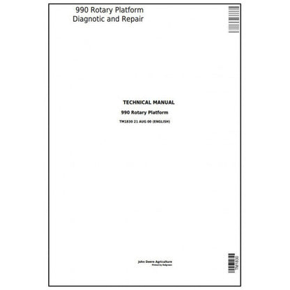 TM1830 John Deere 990 Hay and Forage Rotary Platform Pdf Technical Service Manual