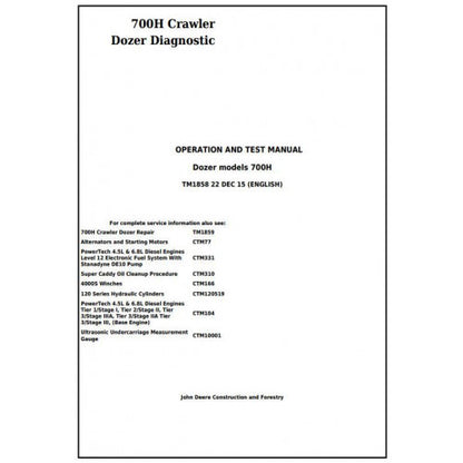TM1858 John Deere 700H Crawler Dozer Pdf Diagnostic, Operation and Test Service Manual