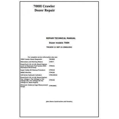 TM1859 John Deere 700H Crawler Dozer Pdf Repair Service Technical Manual