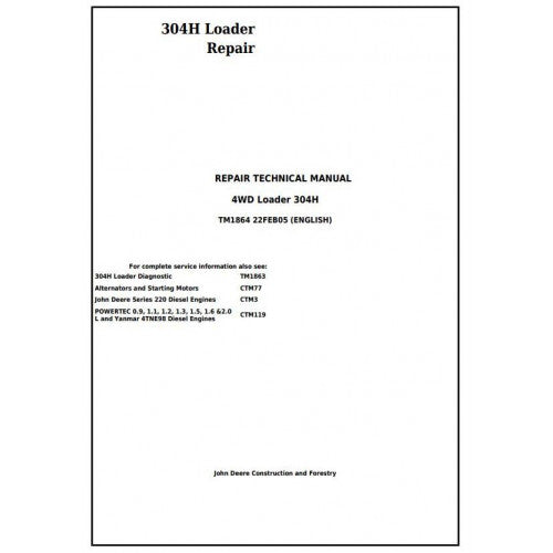 TM1864 John Deere 304H 4WD Loader Pdf Repair Service Technical Manual