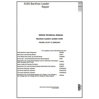 TM1882 John Deere 410G Backhoe Loader Pdf Repair Service Technical Manual