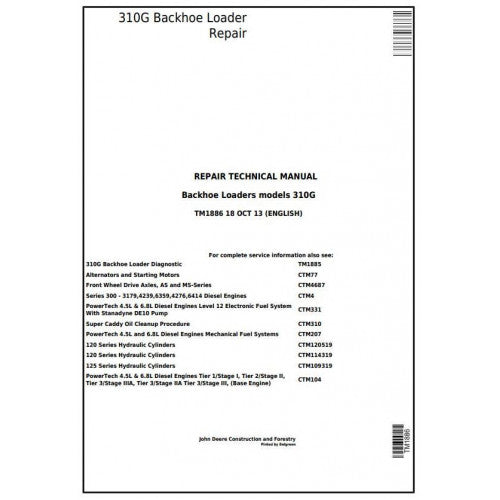TM1886 John Deere 310G Backhoe Loader Pdf Repair Service Technical Manual