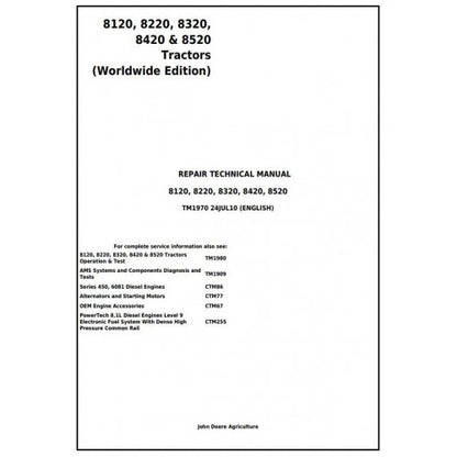 TM1970 John Deere 8120, 8220, 8320, 8420, 8520 Tractor Pdf Repair Service Technical Manual