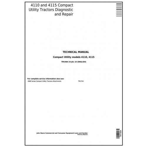 TM1984 John Deere 4110 and 4115 Compact Utility Tractor Pdf Technical Service Manual