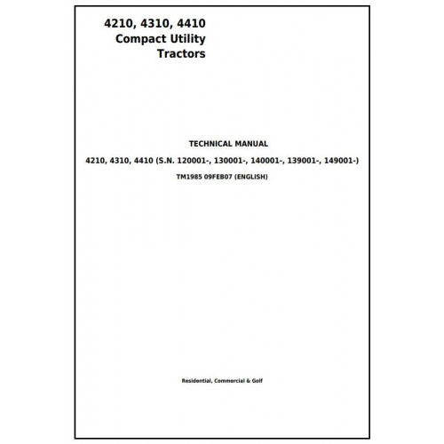 TM1985 John Deere 4210, 4310, 4410 Compact Utility Tractor Pdf Technical Service Manual