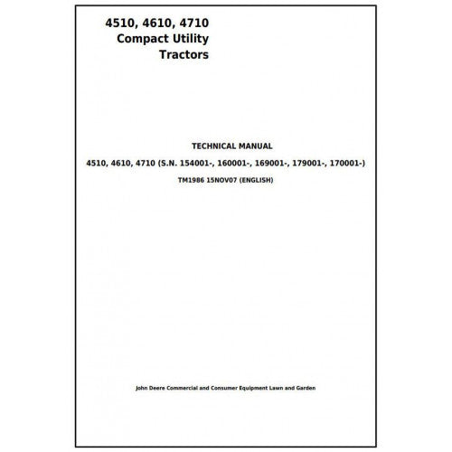 TM1986 John Deere 4510, 4610, 4710 Compact Utility Tractor Pdf Technical Service Manual
